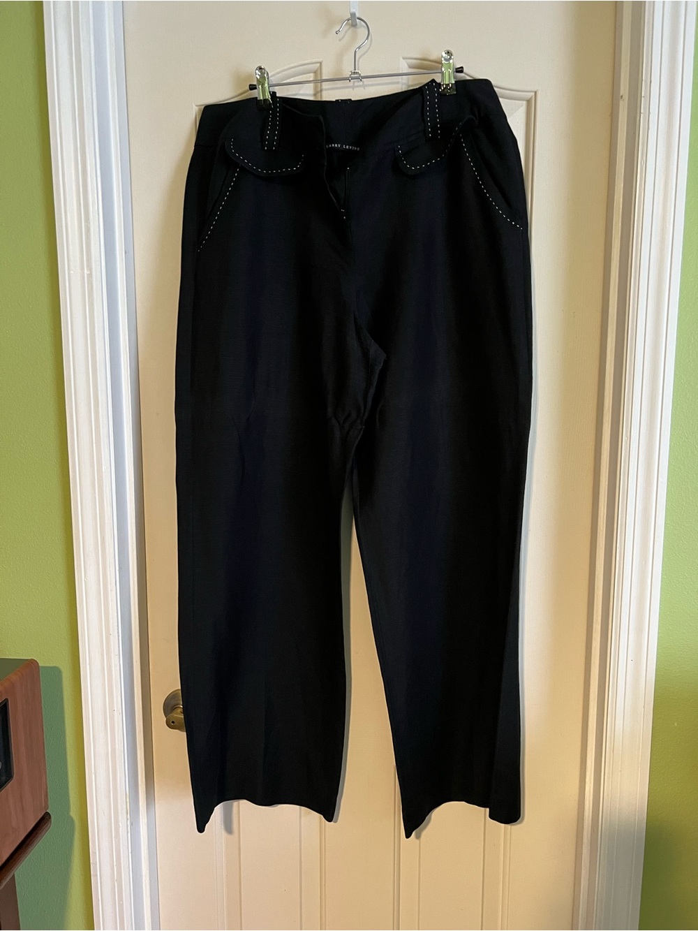 Larry Levine linen Black High-Waist Straight-Leg Pants